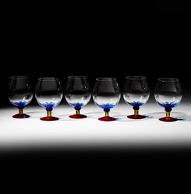 A Set of Six Kosta Boda Painted Glass Snifters