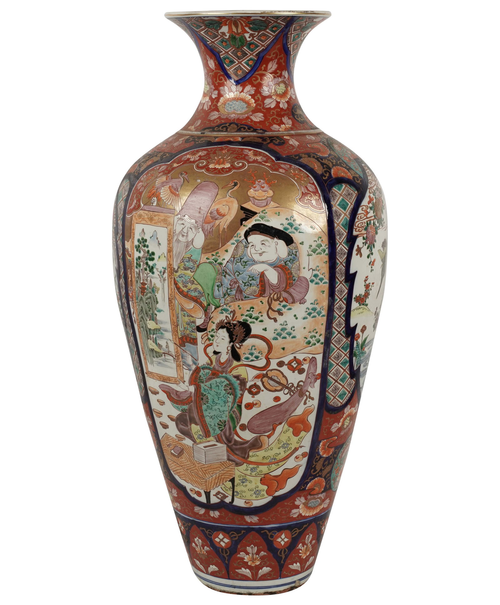 A Japanese Imari Porcelain Temple Vase: 31 1/2 x 14 in. (80 x 35.6 cm.)