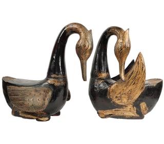 A Pair of Painted Wood Swans