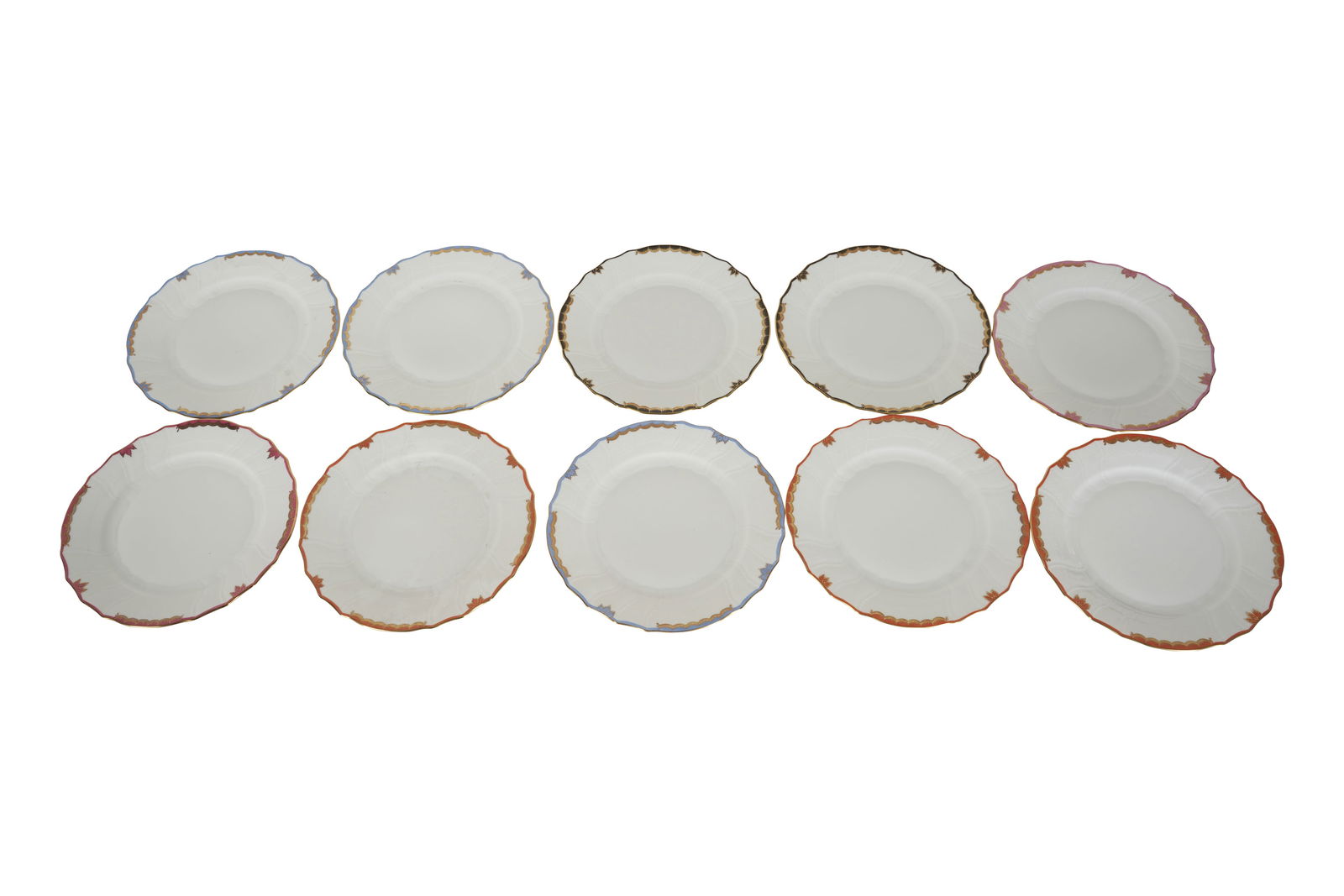 Ten Herend Porcelain Dinner Plates: each marked 10 1/4 in. (26 cm.) dia