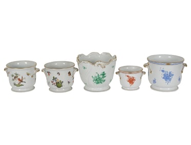 Five Assorted Herend Porcelain Cache Pots