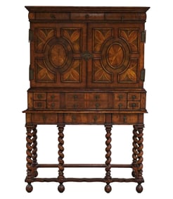 A Carved Wood Inlaid Two-Part Fall Front Desk