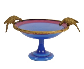A French Gilt Bronze and Opaline Glass Birdbath Tazza