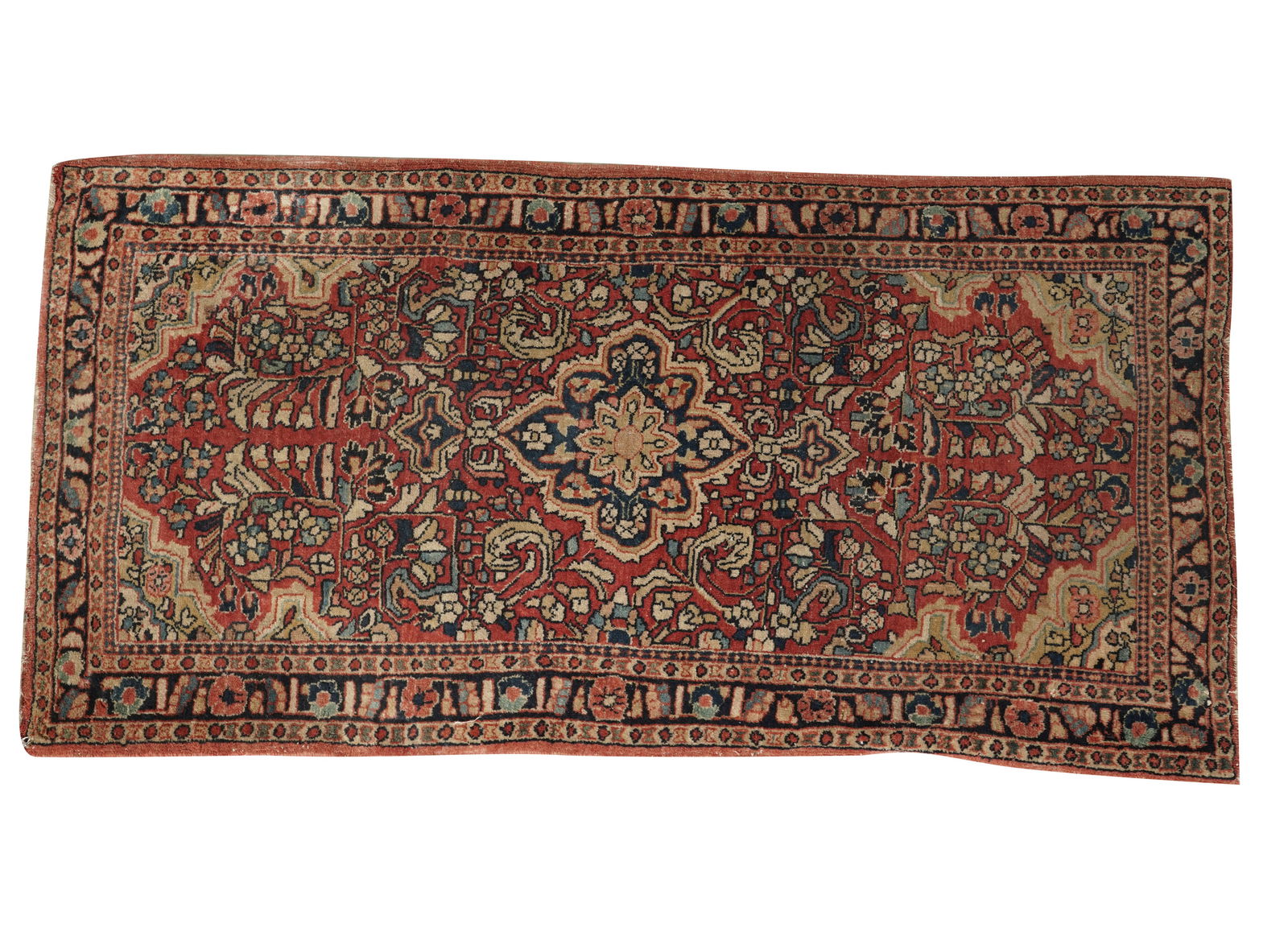 A Sarouk Rug 4'2" x 2'1": wool on cotton 4'2" x 2'1"