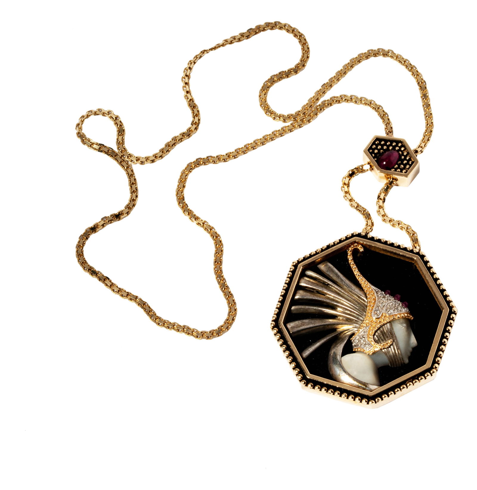 Erte, by Circle Fine Art, 14 Karat Yellow Gold, Sterling Silver, Gem-set 'Fireflies' Necklace (1 of 6)