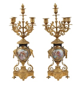 A Pair of Sevres-Style Porcelain Five-light Candelabra
