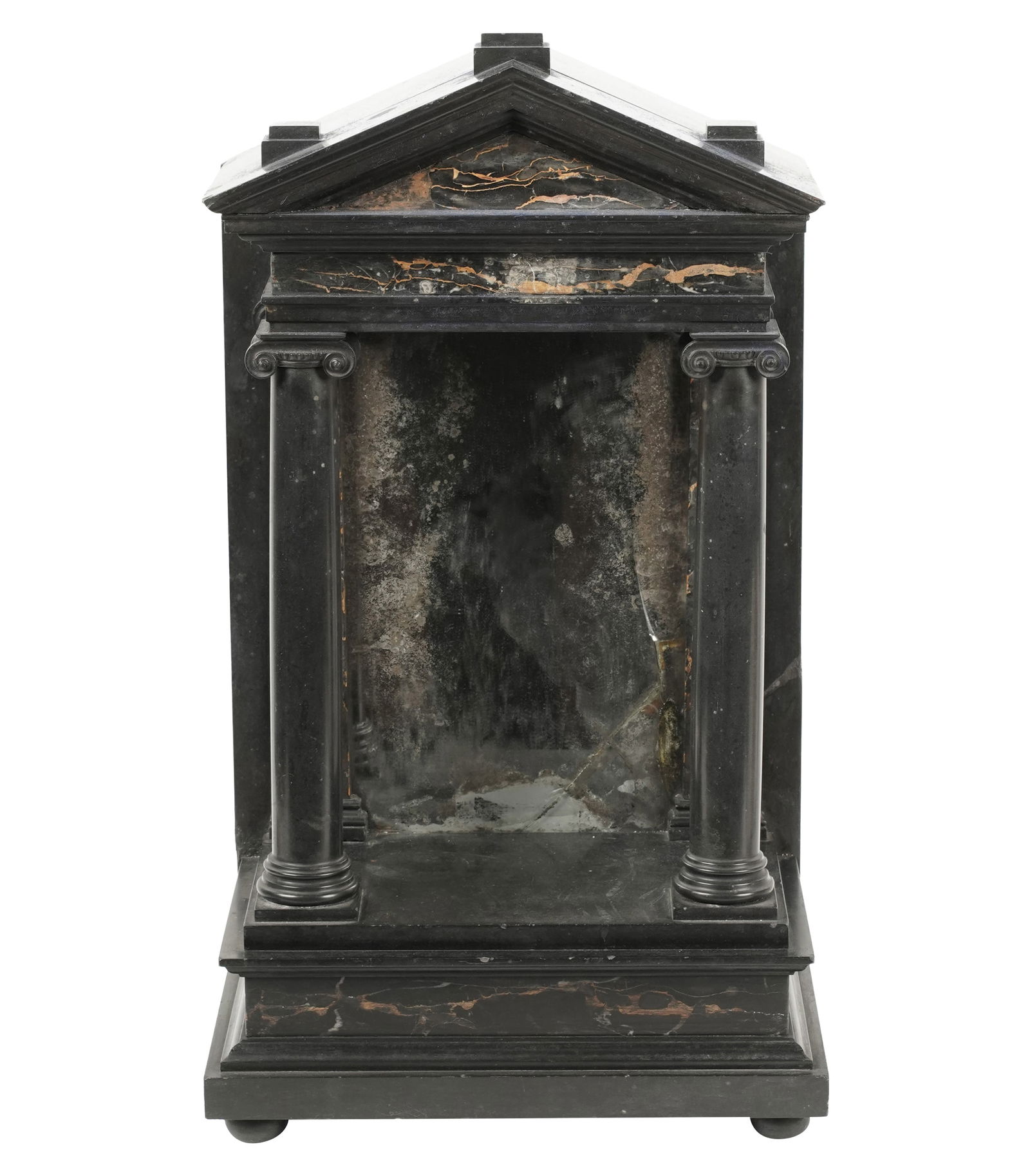 A Neoclassical-Style Temple-Form Portico: 19th century; marble, slate and mirror glass 22 3/4 x 12 1/4 x 7 3/4 in. (57.8 x 31.1 x 19.7 cm.)