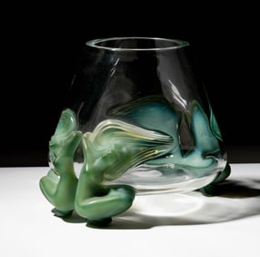 A Lalique Clear Glass and Green Pate de Verre Antinea Vase
