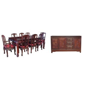 A Chinese Carved Hardwood Dining Set