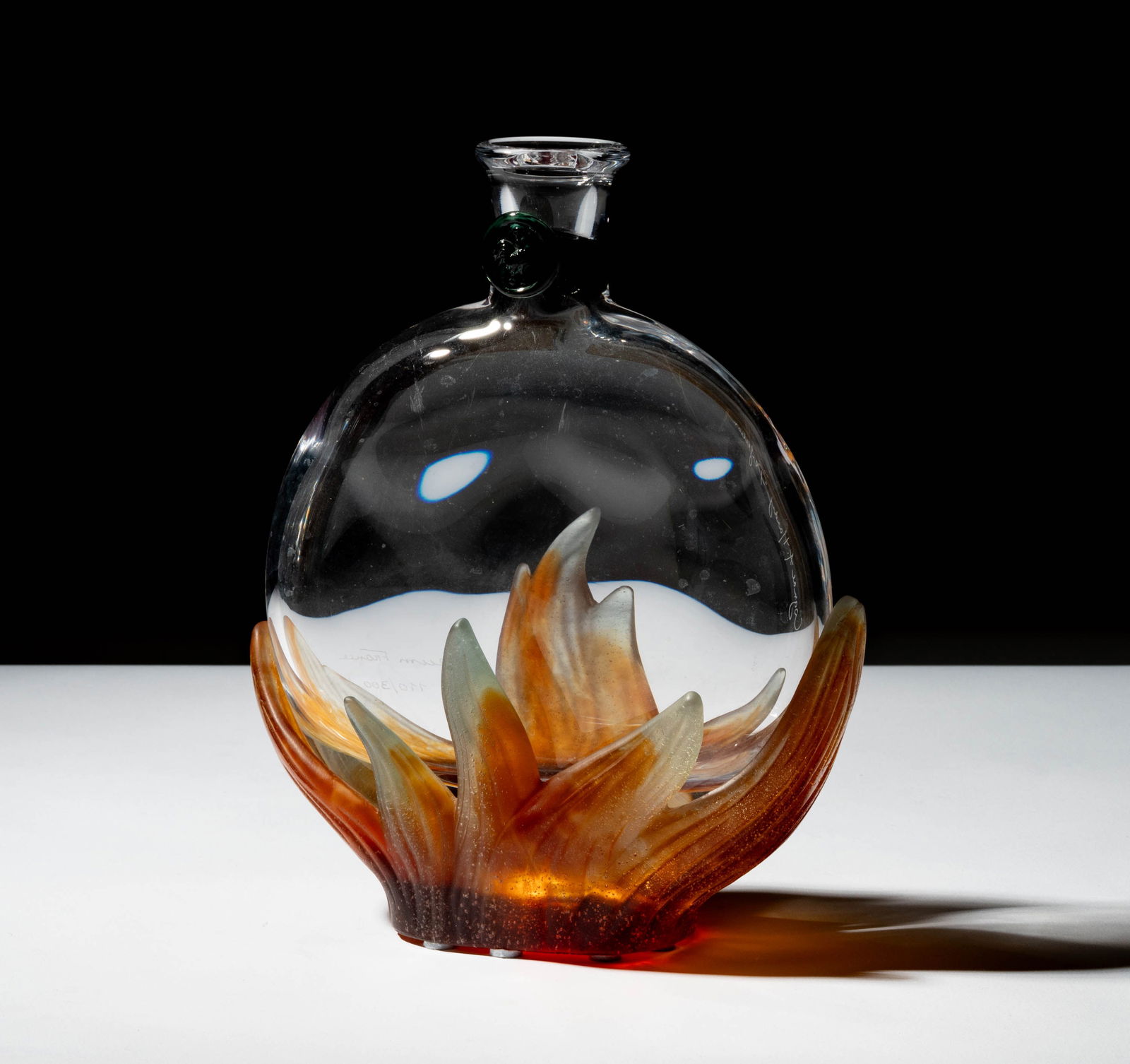 A Daum Pate de Verre and Clear Glass Vase: of flattened round form; signed "Daum France" and numbered 110/300 9 3/4 x 8 1/2 x 4 in. (24.8 x 21.6 x 10.2 cm.)