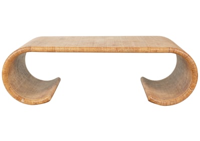 A Raffia-Clad Modernist Scrolled Coffee Table