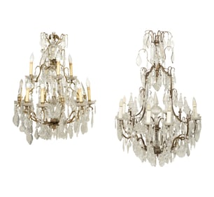 Two Assorted Metal and Glass Chandeliers