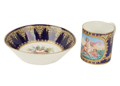 A Large Sevres Porcelain Cup and Bowl