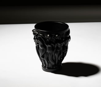 A Lalique Bachantes Black Glass Vase