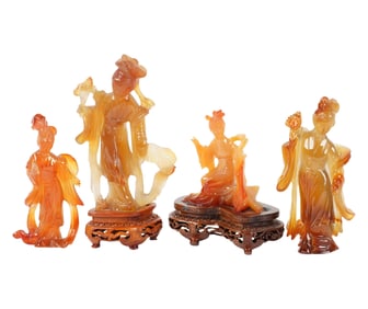 Four Chinese Carved Stone FIgures of Guan Yin