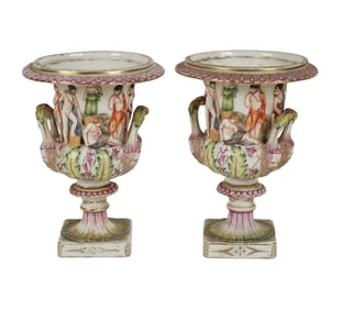 A Pair of Capodimonte-Style Porcelain Urns