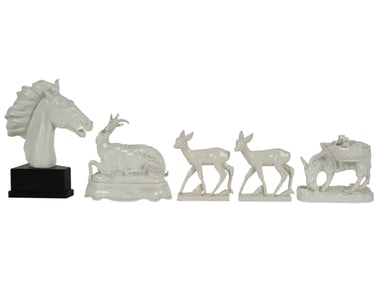 Five Meissen White-Glazed Porcelain Animal Figures