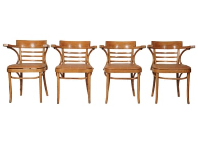Four Bentwood and Vinyl Armchairs