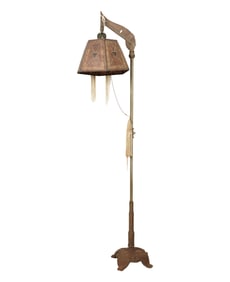 An Art Deco Iron Floor Lamp with Mica Shade
