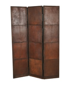 A Leather Three-Panel Room Divider