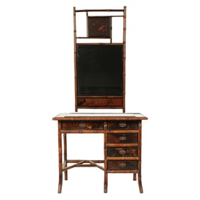 A Bamboo and Lacquer Vanity Table and Wall Mirror
