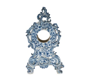A Continental Blue and White Porcelain Clock Case
