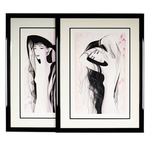 Eyvind Earle, 1916-2000, Two Works (Girl With Raven Hair and Awakening)