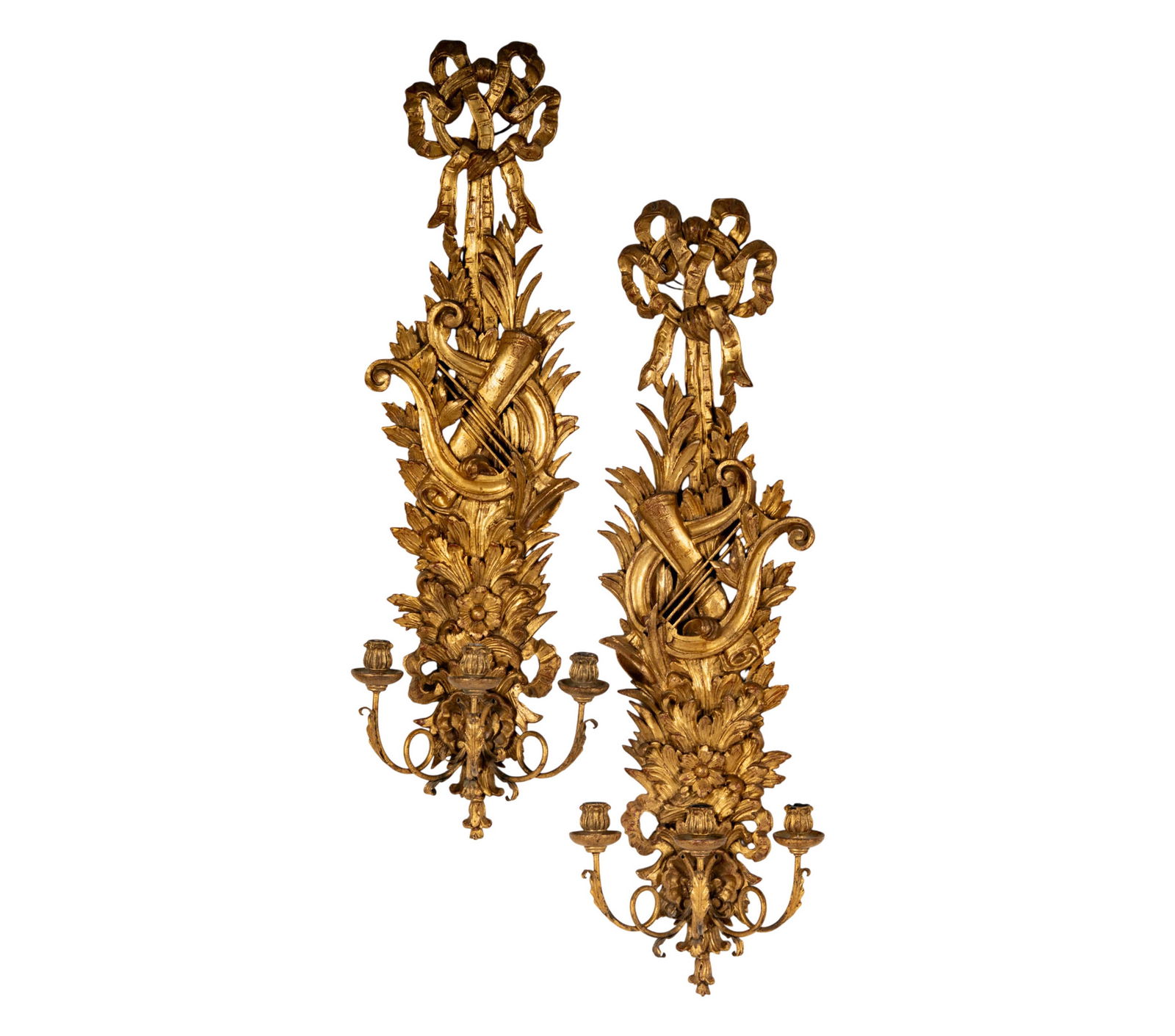 A Pair of Carved Giltwood Three-Light Sconces (1 of 8)