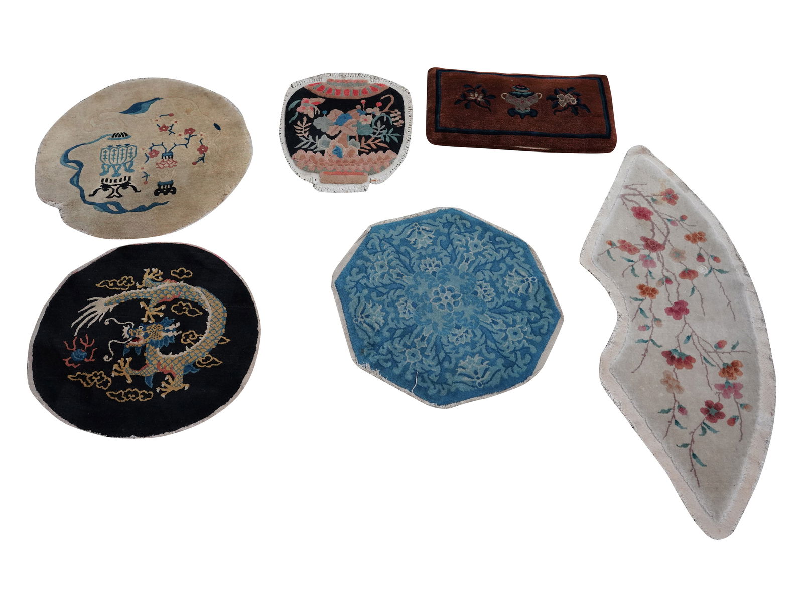 A Group of Chinese Round Rugs and A Pillow (1 of 8)