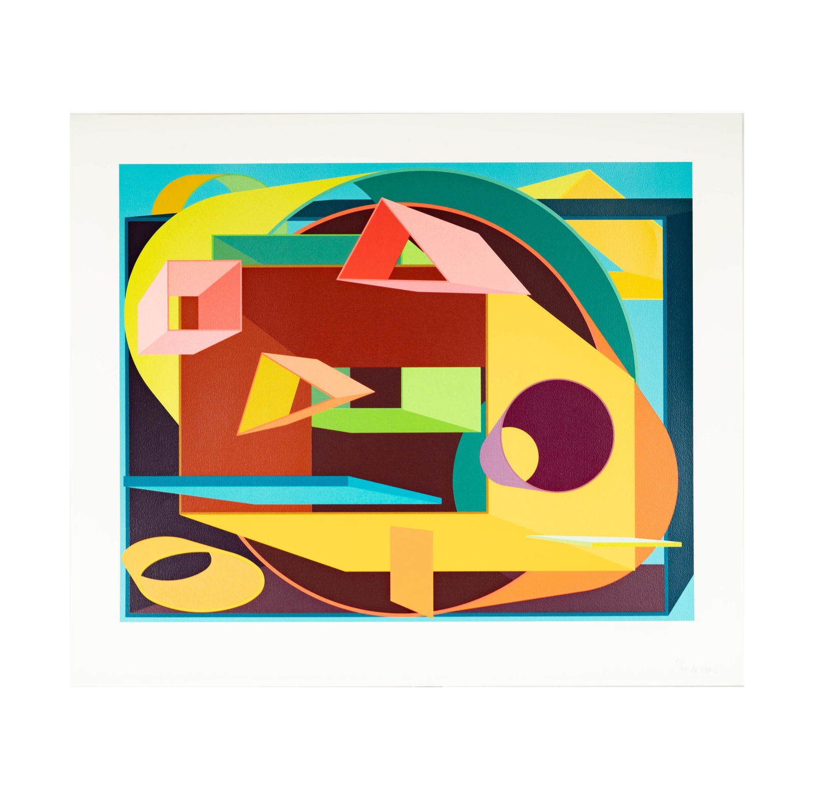 Al Held, 1928-2005, Scholes II: screenprint in colors on paper ed. 60/80; signed and numbered in pencil lower right; published by Mezzanine Galley, Metropolitan Museum of Art and with their embossed seal lower left Sheet: 29 x 34 in