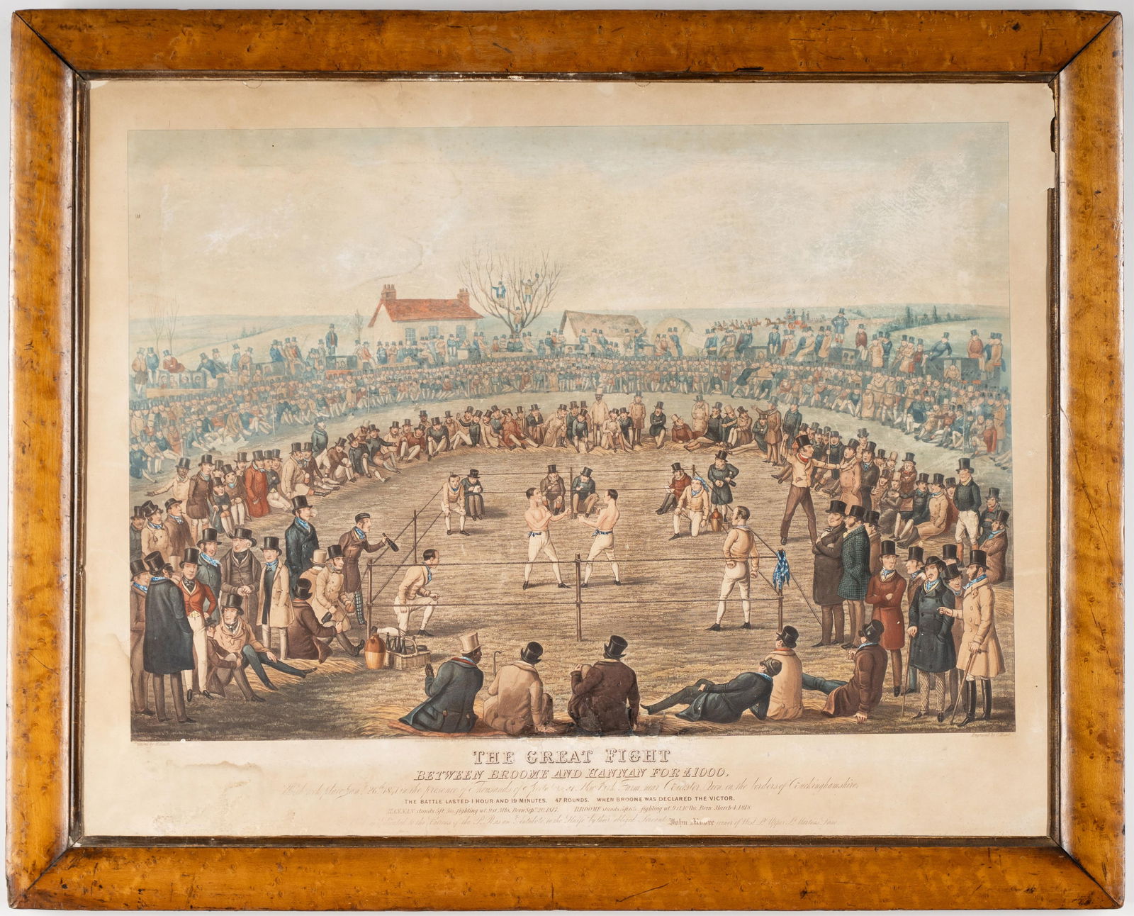 Charles Hunt, 1803-1877, After H. Heath, The Great Fight: "The Great Fight Between Broome and Hannan for 1000 Pounds"; aquatint; London: John Moore, 1841 Sight: 22 1/4 x 28 1/2 in. (56.5 x 72.4 cm.) Frame: 26 1/2 x 33 in. (67.3 x 83.8 cm.)