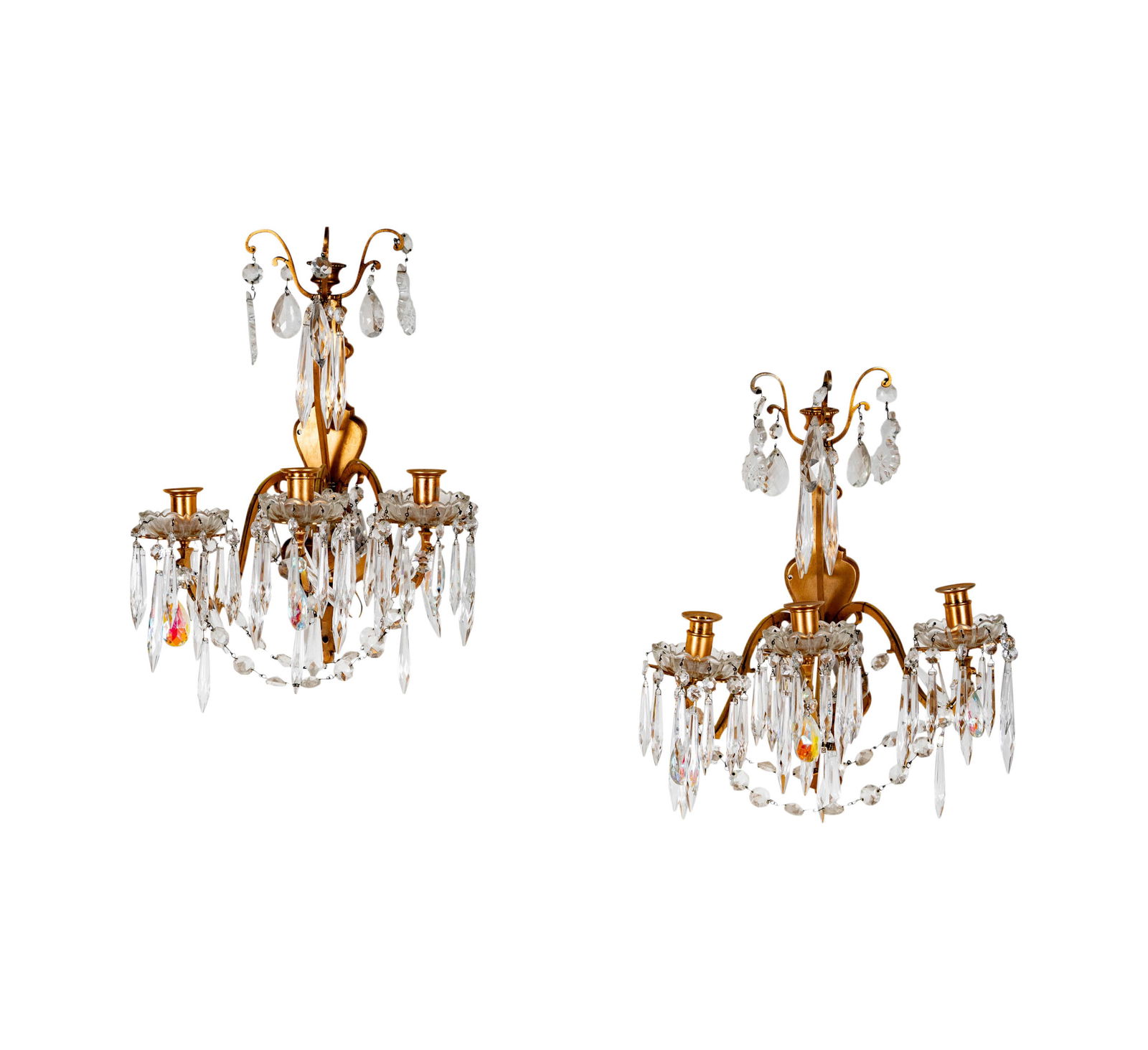 A Pair of Gilt Metal and Glass Sconces (1 of 9)