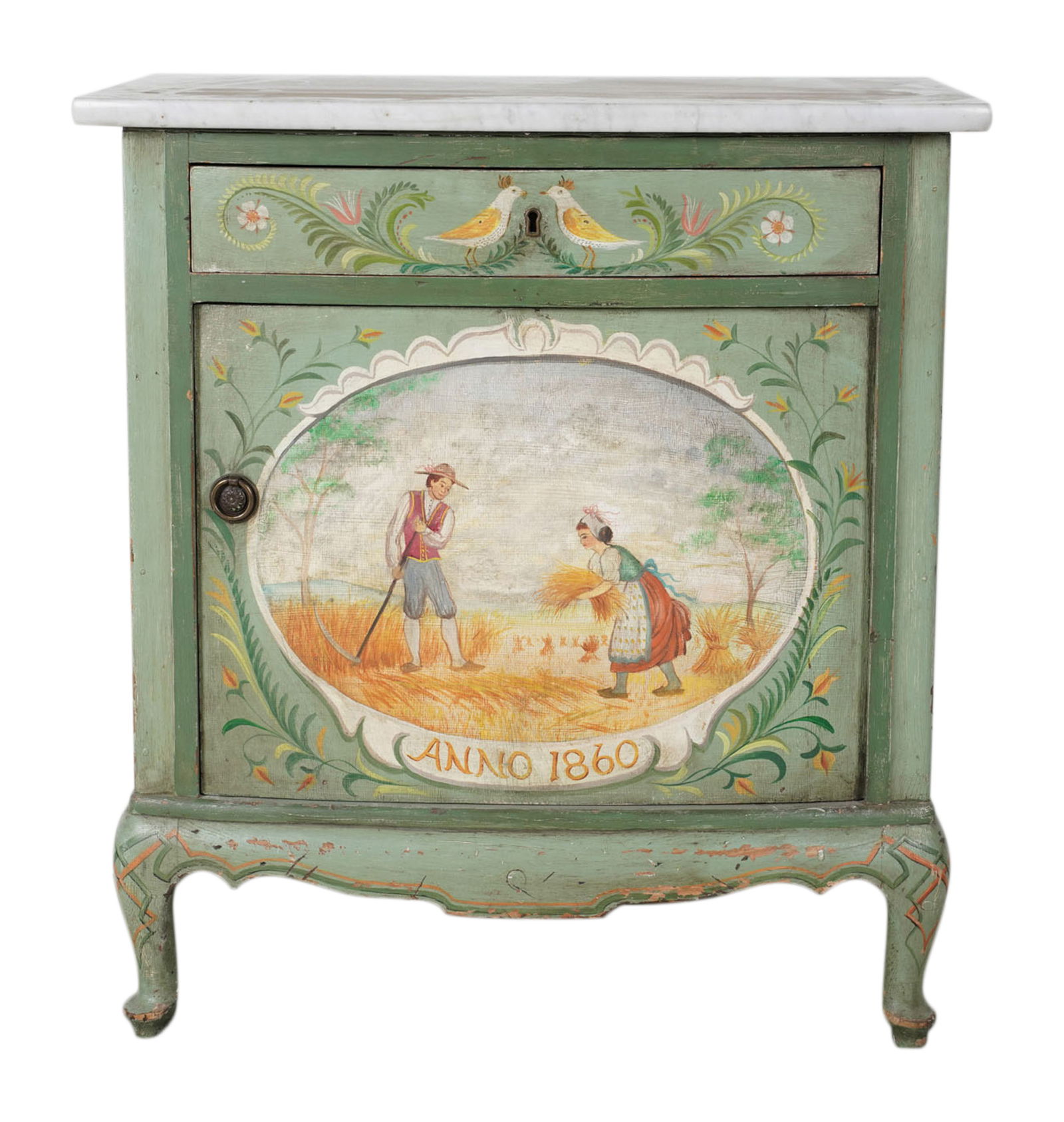 A Italian Rococo-Style Green-Painted Side Cabinet (1 of 11)