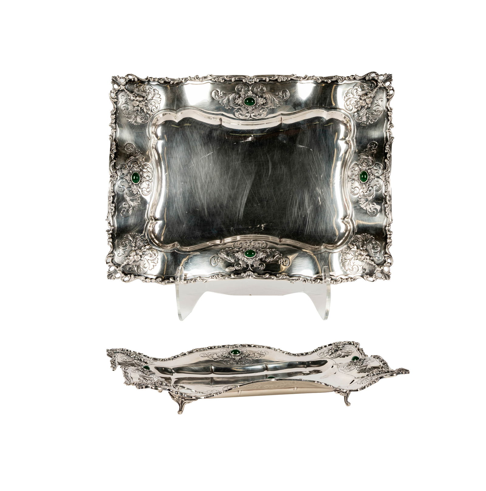 An Italian Green Stone-Mounted Sterling Tray (1 of 7)