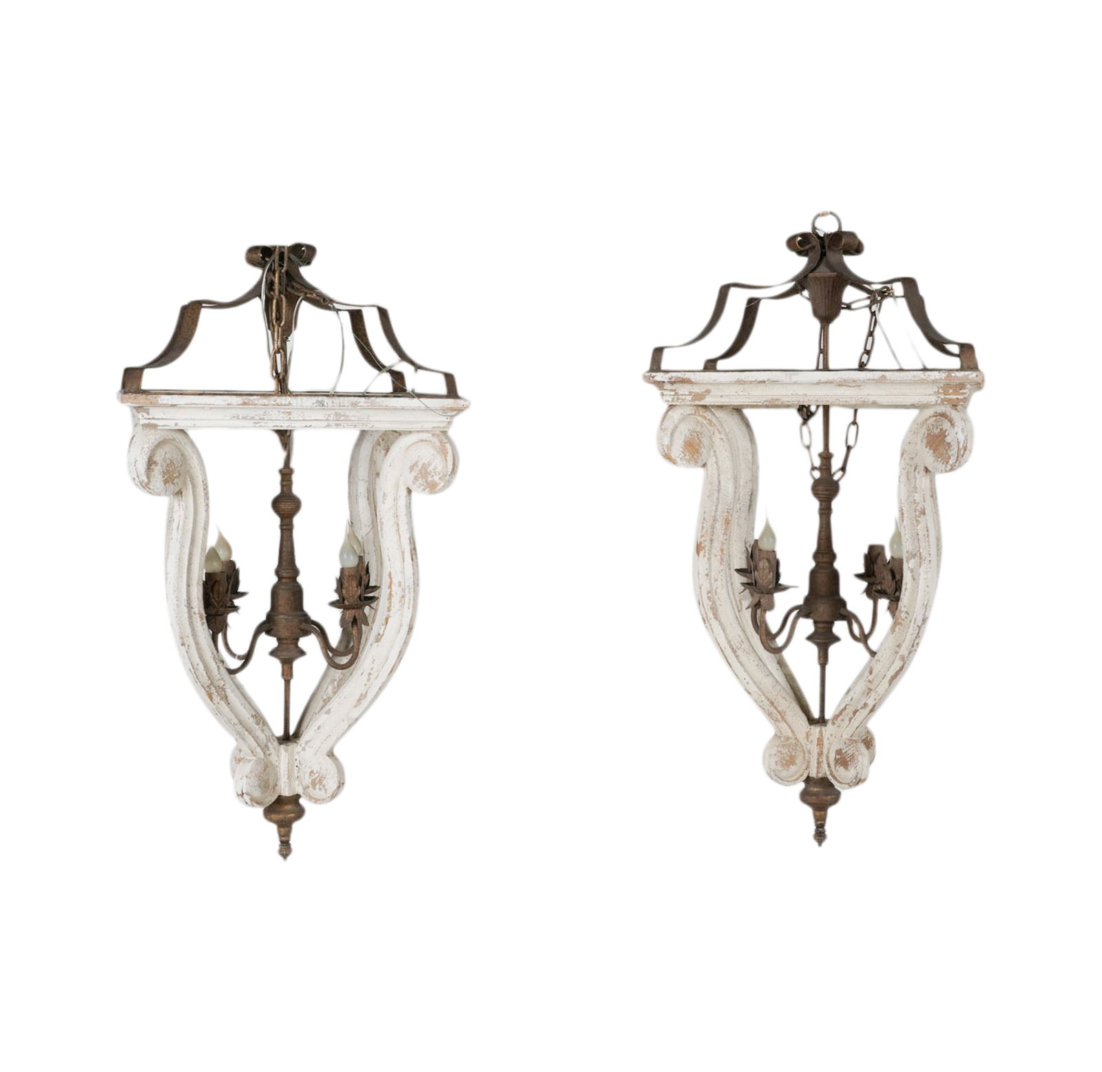 A Pair of Painted Wood and Iron Ceiling Light Fixtures (1 of 12)