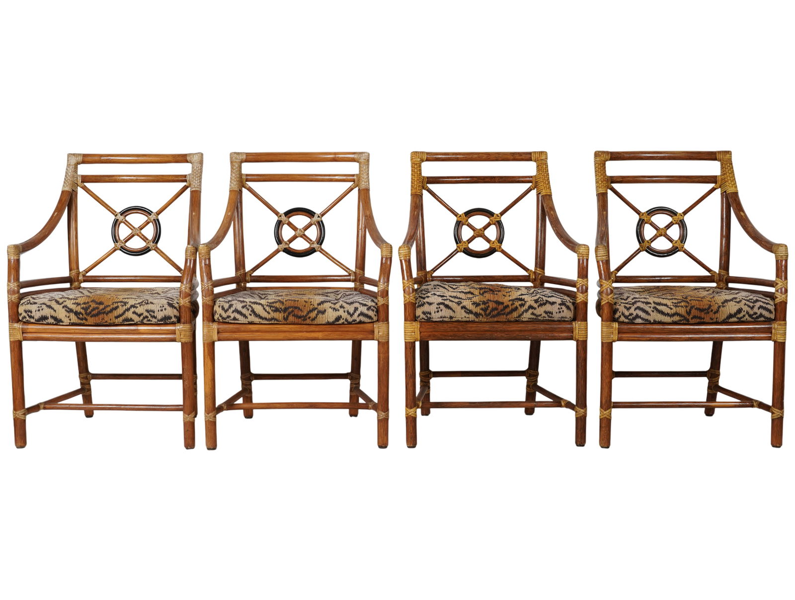 A Set of Four McGuire Rattan Target Back Dining Armchairs (1 of 12)