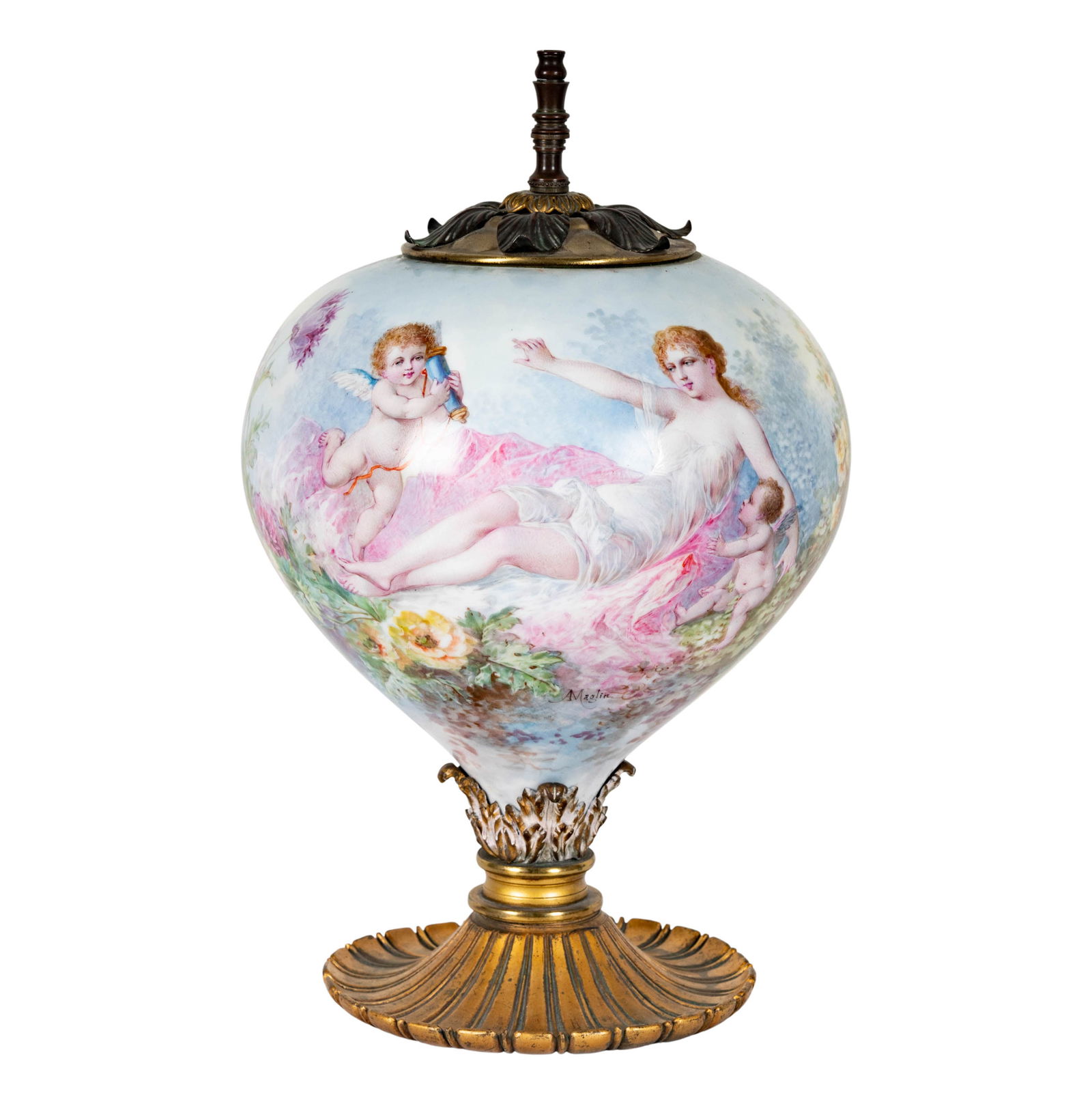 A Continental Gilt Metal-Mounted Porcelain Lamp (1 of 9)
