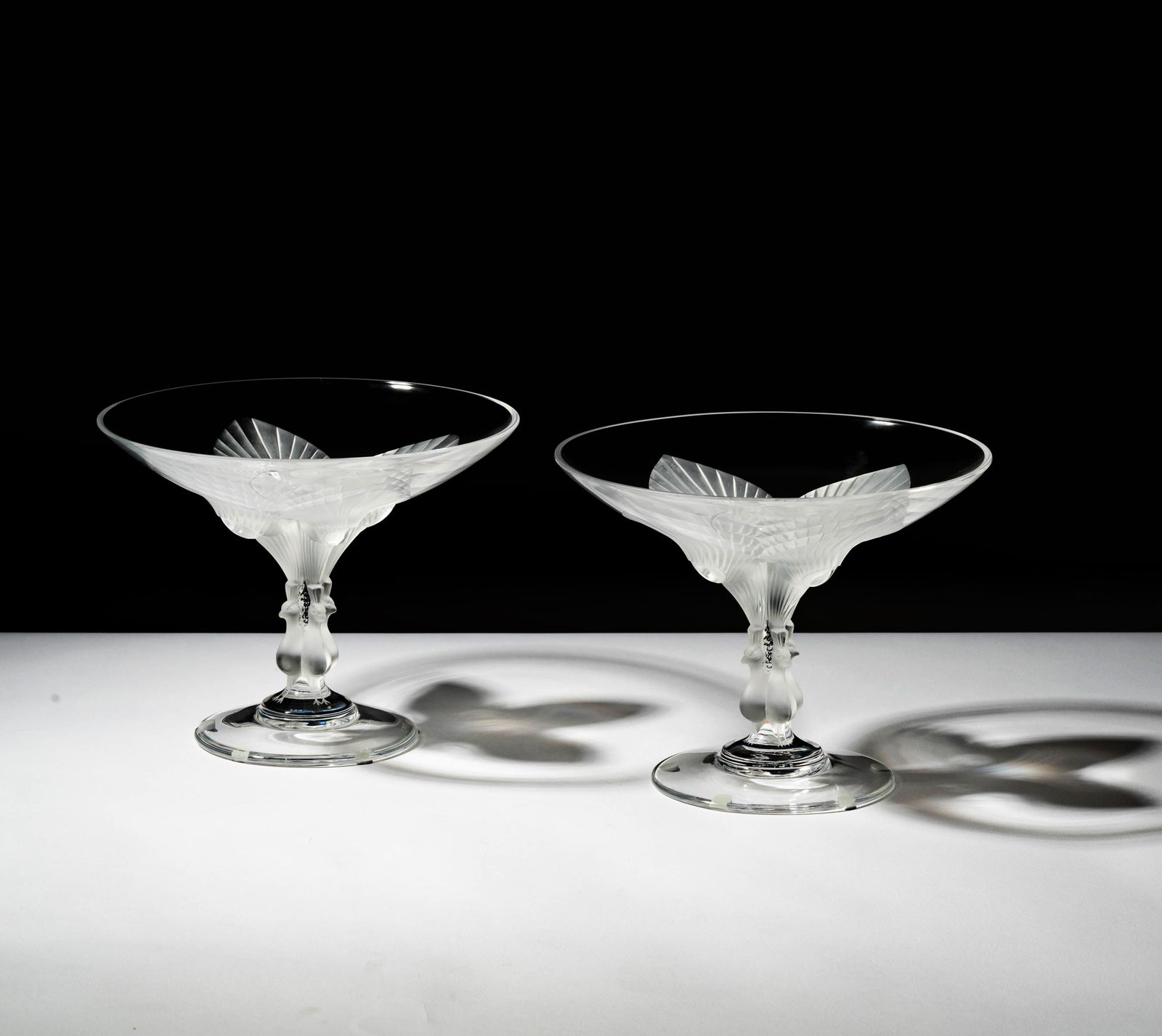 A Pair of Lalique Glass Virginia Peacock Compotes (1 of 15)