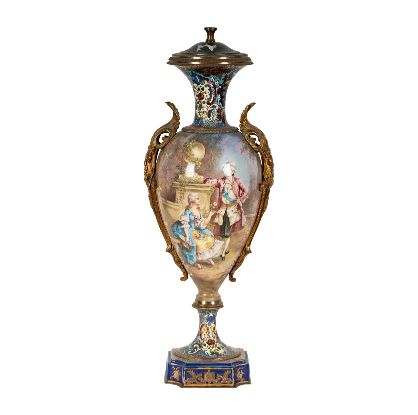 A Sevres-Style Porcelain and Champleve Enamel Urn (1 of 15)