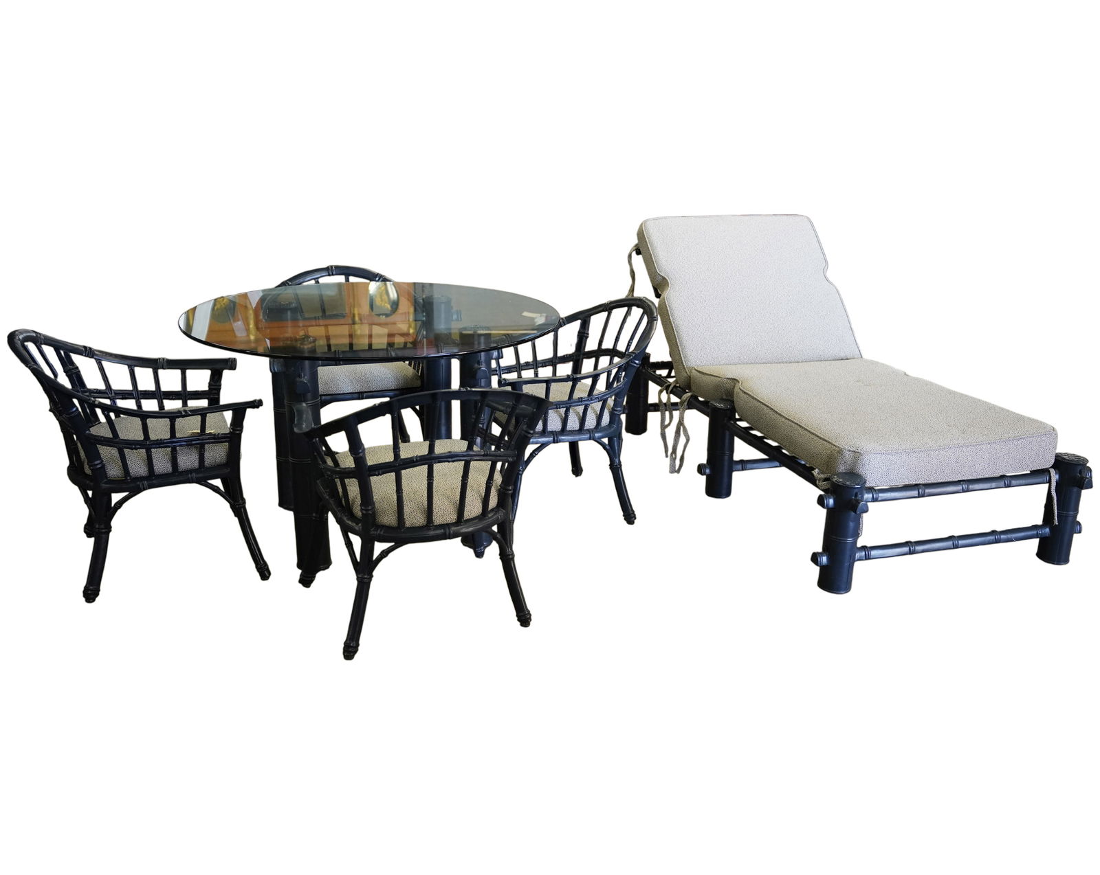 A Black-Painted Metal Faux Bamboo Patio Set (1 of 18)