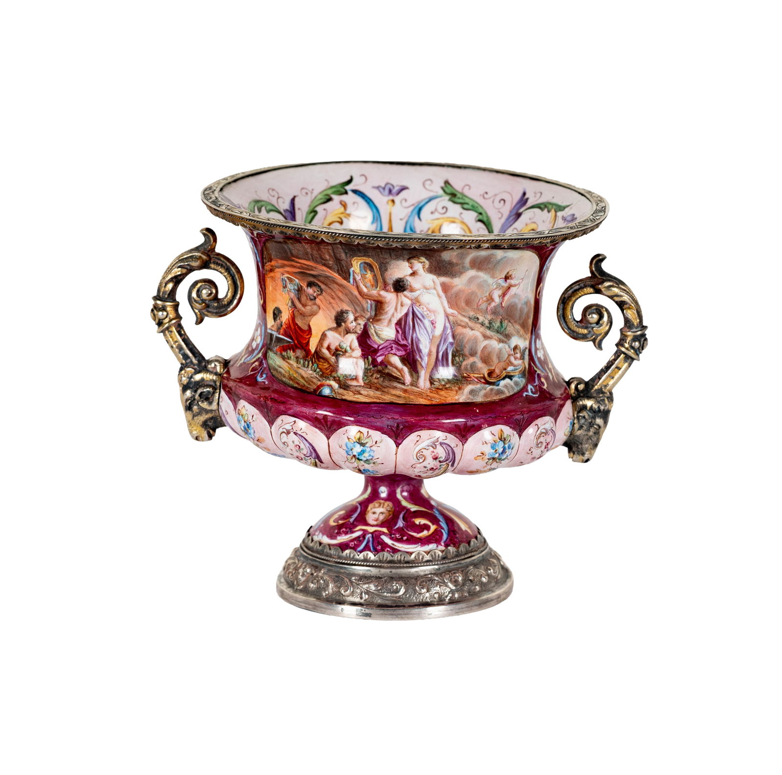 A Continental Enameled Cup: with silver mounts 4 x 5 in. (10.2 x 12.7 cm.)