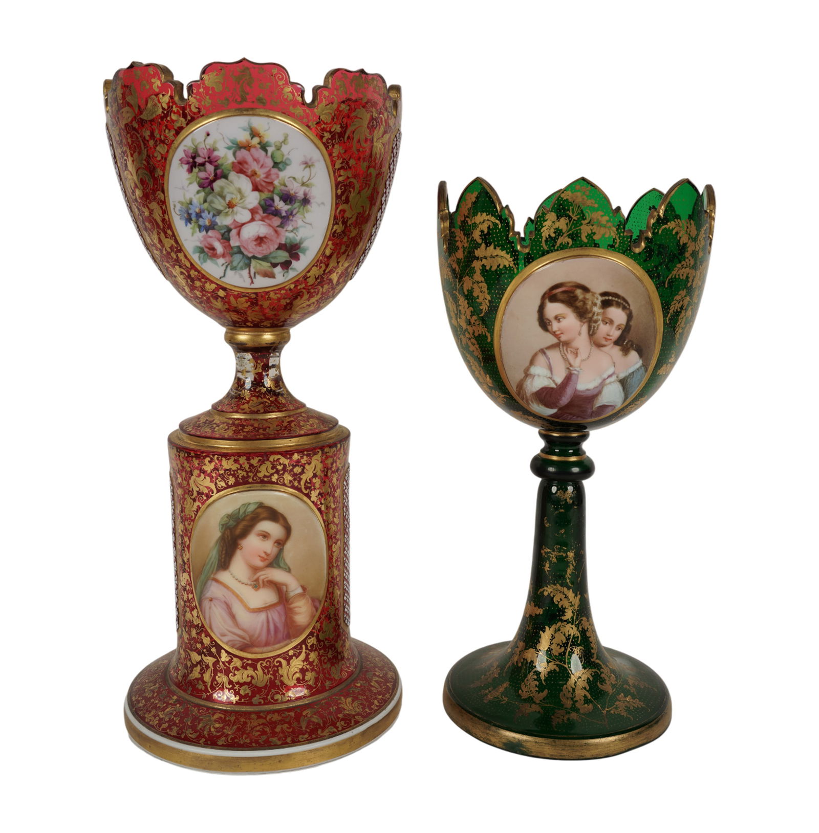 Two Bohemian Glass Portrait Vases (1 of 10)