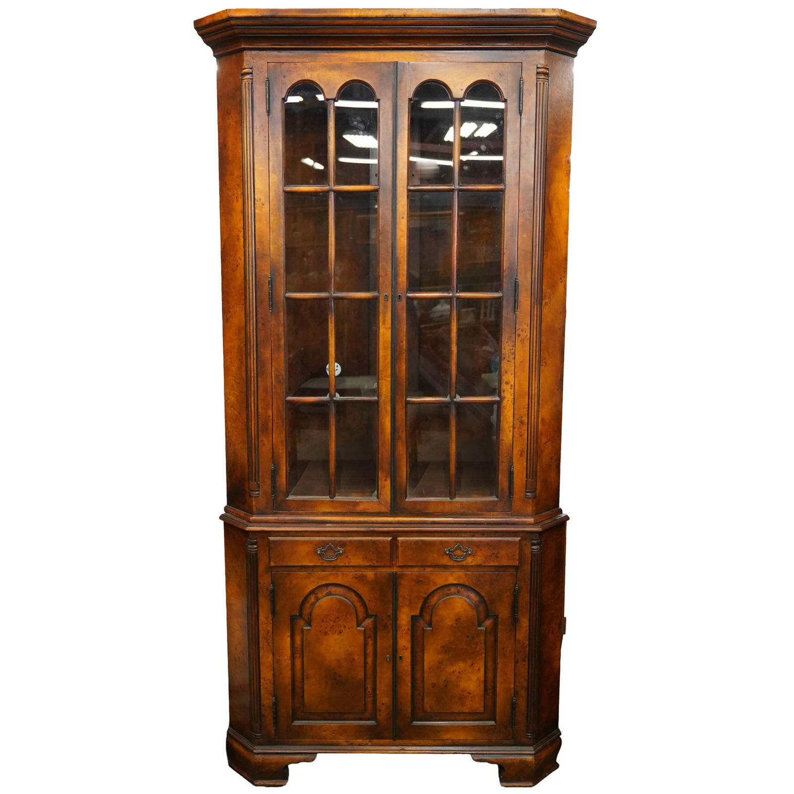 A Georgian-Style Burl Veneer Corner Cabinet (1 of 10)