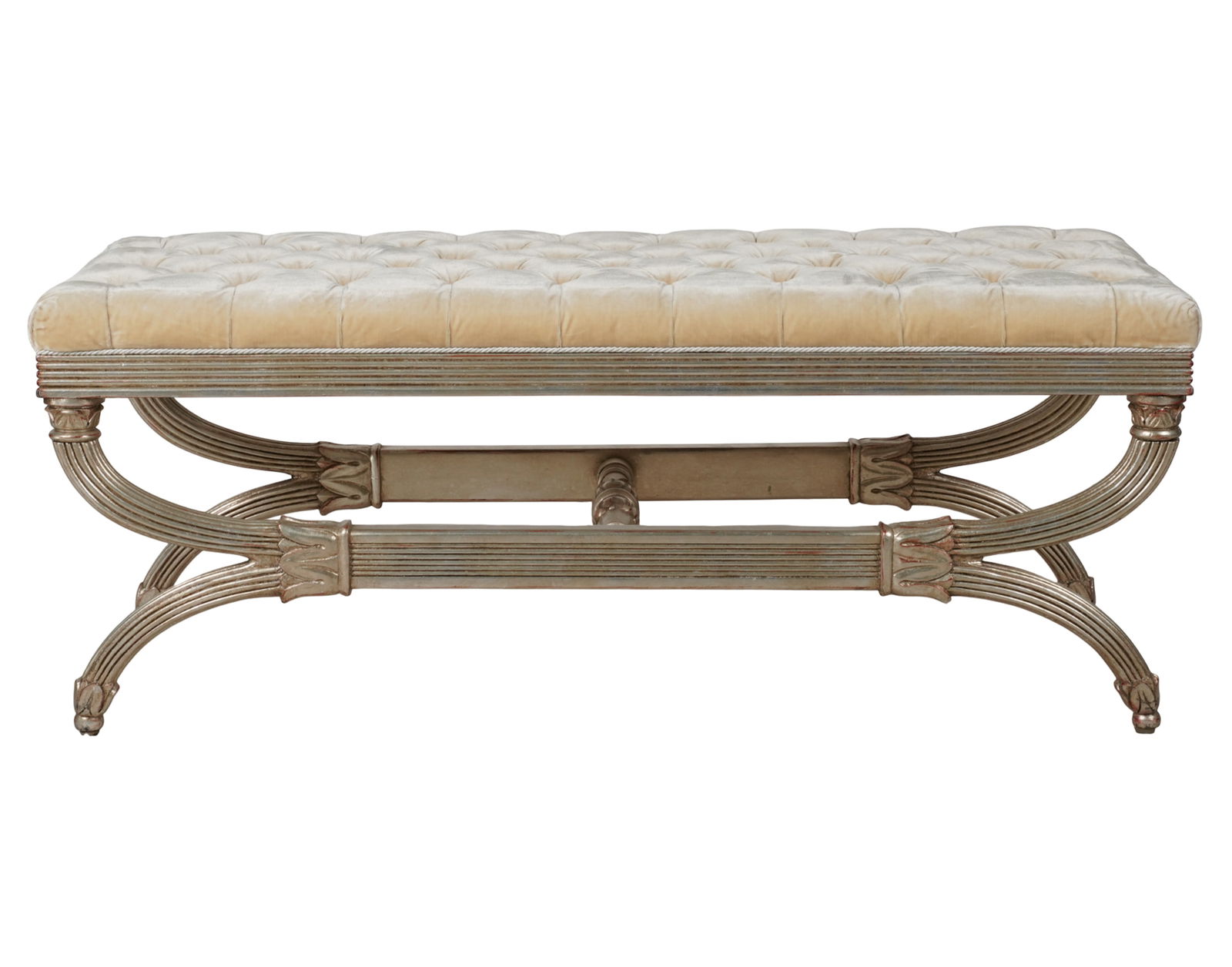 A Neoclassical-Style Silvered and Tufted Bench (1 of 10)