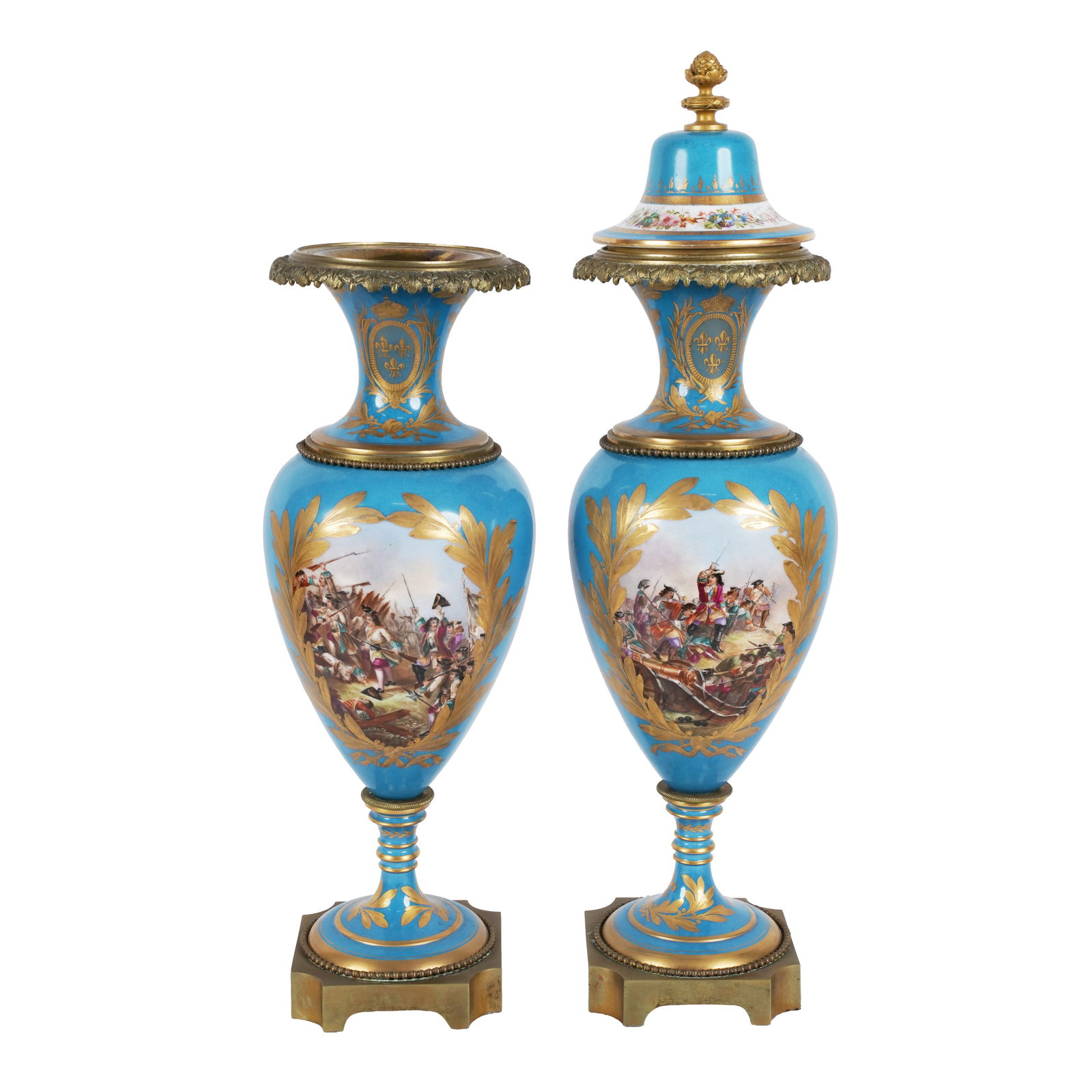 A Pair of Sevres-Style Blue-Ground Porcelain Urns (1 of 9)