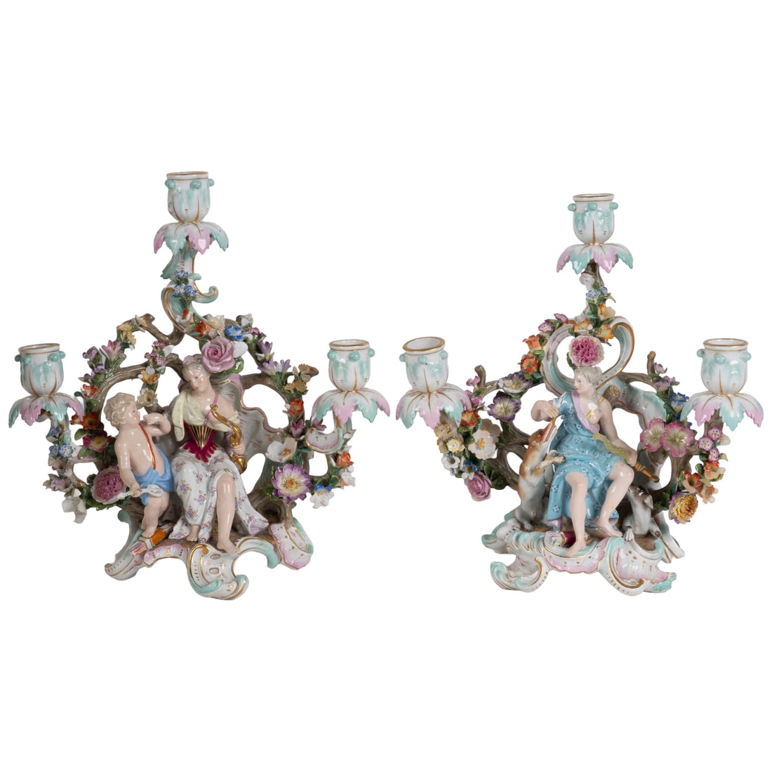 Two Meissen-Style Porcelain Figural Candelabra (1 of 16)
