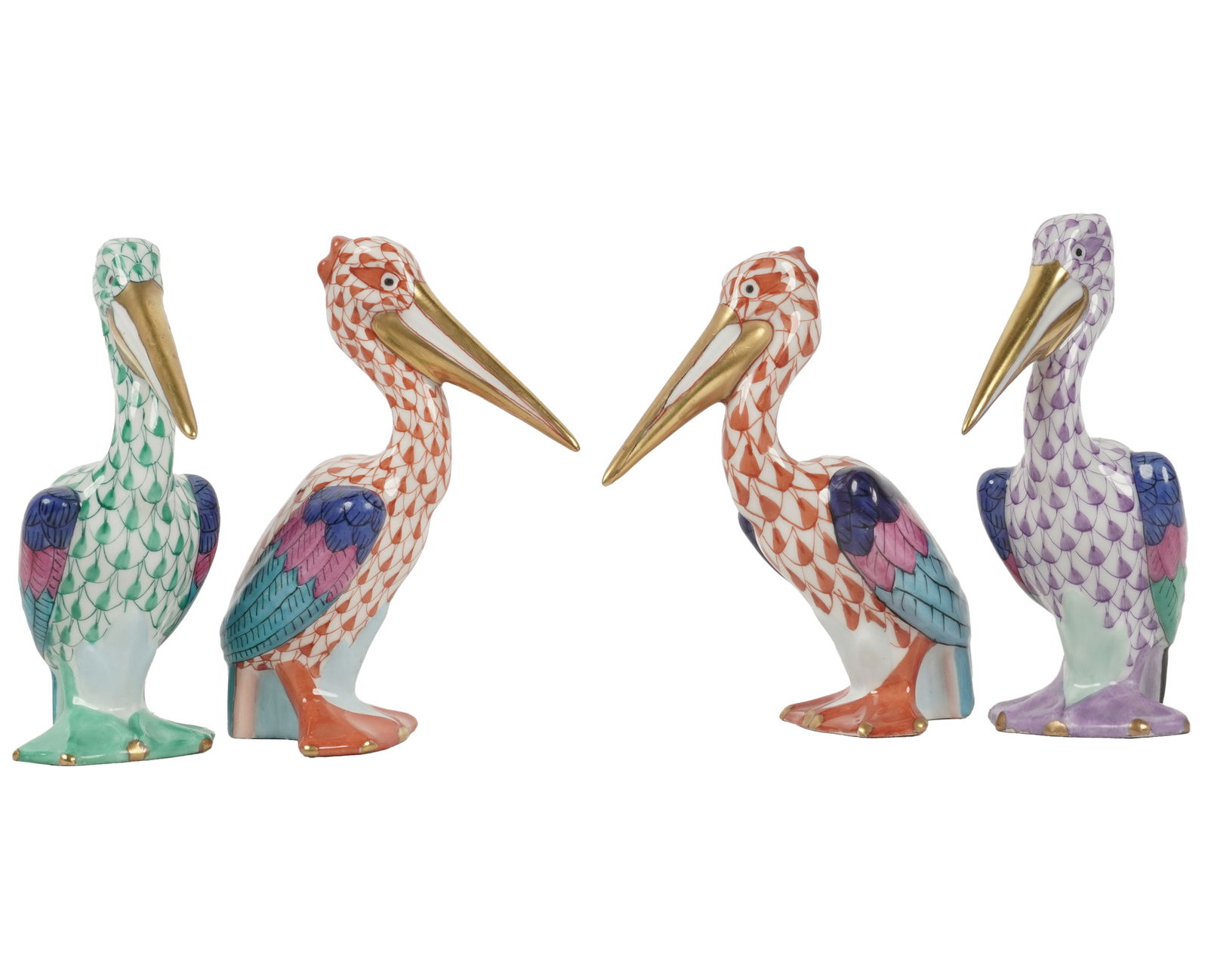 Four Herend Fishnet Porcelain Pelican Figures (1 of 7)