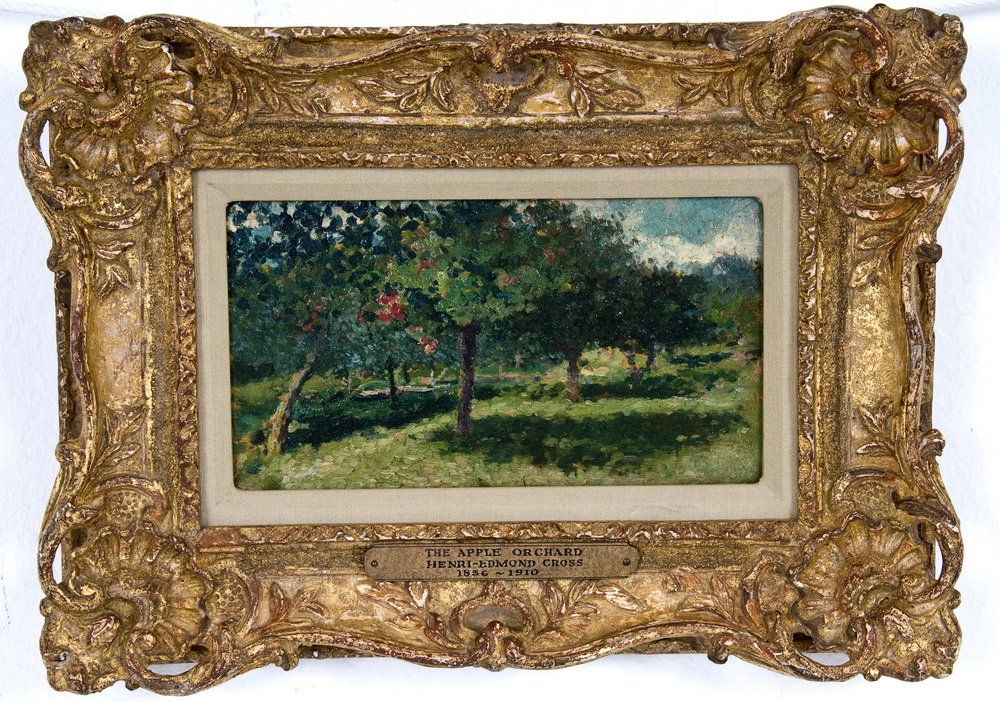 ATTRIBUTED TO HENRI-EDMOND CROSS: "THE APPLE ORCHARD": oil on panel Provenance: Hammer Galleries, New York [inventory number 19880-1] Estate of David Copley, La Jolla 3 1/2 x 6 inches