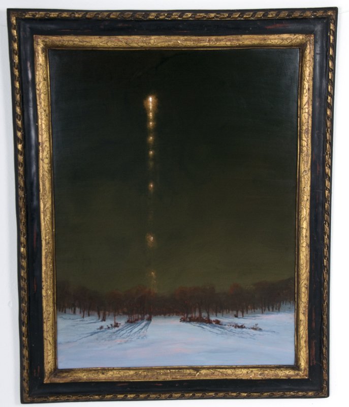 STEPHEN HANNOCK: "GOLDEN LAUNCH-- SNOWFIELD AT DAWN": circa November 2000 oil on canvas laid on a Masonite panel signed, dated, and titled verso Provenance: Estate of David Copley, La Jolla 35 x 26 1/2 inches