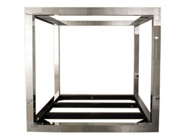 PAUL EVANS "CITYSCAPE" CHROMED METAL "CUBE" POSTER KING: 92 inches wide; 93 inches deep; 91 inches high